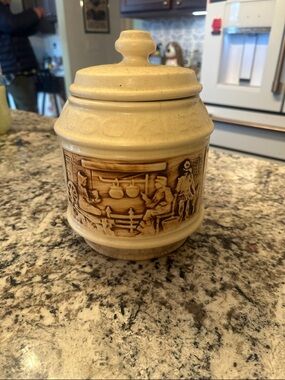 Vintage-Style Ceramic Cookie Jar with Country Scene